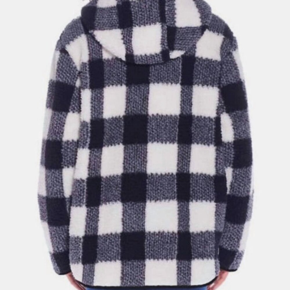 NWT Weatherproof Reversible Sherpa Zip Hoodie Black/White Buffalo Plaid Size S - Picture 3 of 16